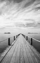 Black and white Landscape of wooden bridge in blue sea on tropical beachÃÂ  Royalty Free Stock Photo